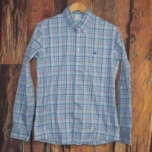 BROOKS BROTHERS Men's Sz M Milano Fit Blue Plaid Button Front Shirt - Stretch